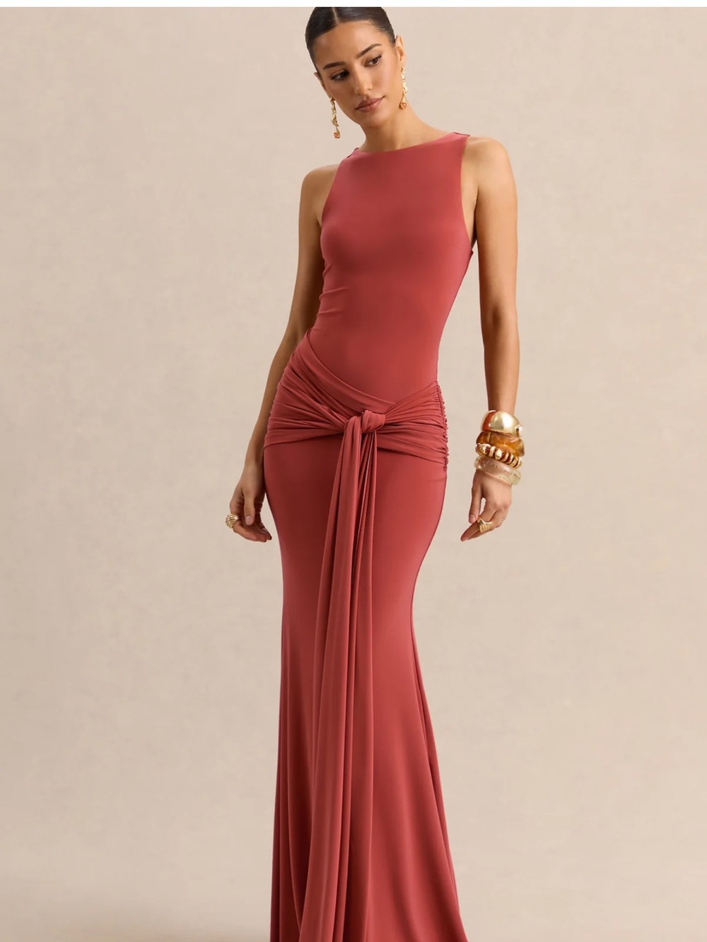 Club L London Rust Pink Knot-Front Maxi Dress WORN ONCE